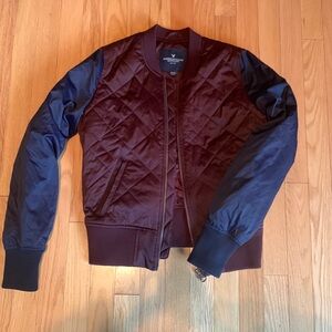 American Eagle Bomber Jacket Maroon and Navy Size Small